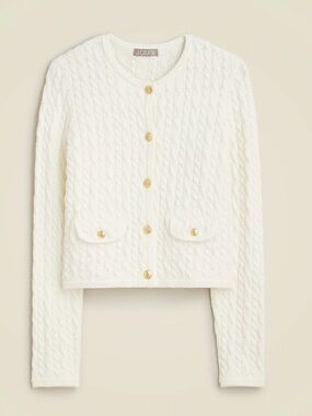 J. Crew Odette Ivory Cable Knit Cropped Lady Jacket with Gold Buttons NWT